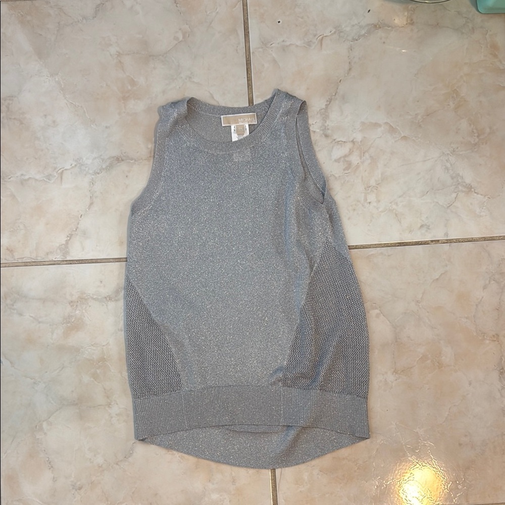 Michael Kors Gray Fitted Ribbed Tank Top